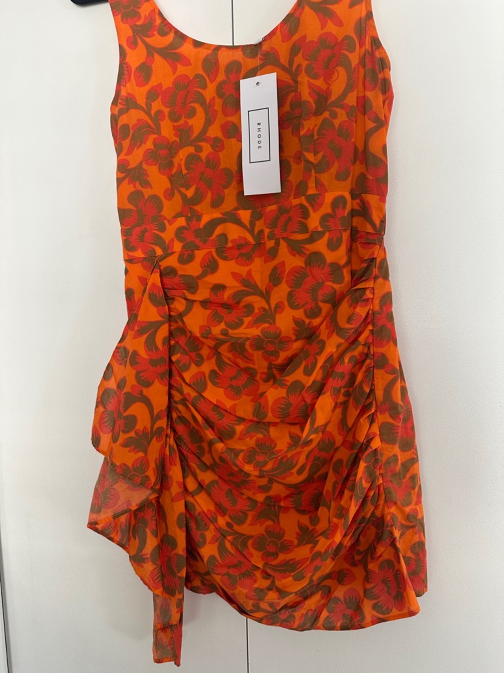Rhode Orange Floral Ruched Mini Dress - Picture 3 of 5